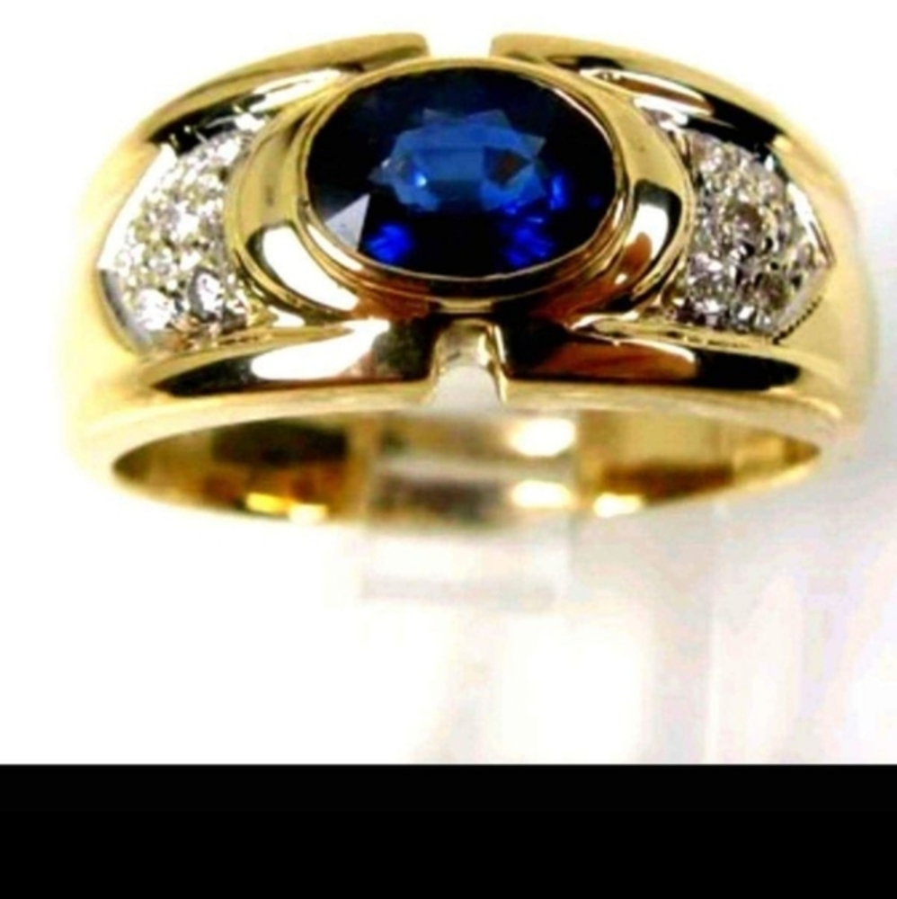 Custom Italian Made  Bezel Set Sapphire & Diamond  18k Ring